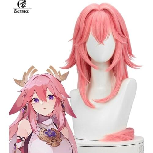 ROLECOS Genshin Impact Yae Cosplay Wig Yae Guuji Cosplay Wig Game Pink Women Headwear Wig 85cm Heat Resistant Synthetic Hair