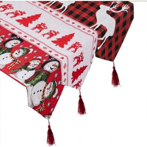 Christmas Cotton Linen Snowman Elk Xmas Tree Embroidery Table Runner Merry Christmas Decor For Home 2021 Naviidad Oranments Sup