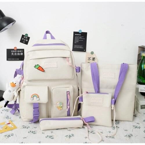 4pcs Set High School backpack Bags for Teenage Girl 2021 Canvas Travel Backpack Women Bookbags Teen Student Schoolbag Fashion50