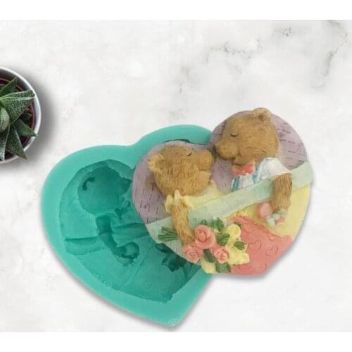 Cartoon Couple Lovers Bear 3D Silicone Mold Mini Soap Chocolate Fondant DIY Polymer Clay Mould Cake Decorating Tools