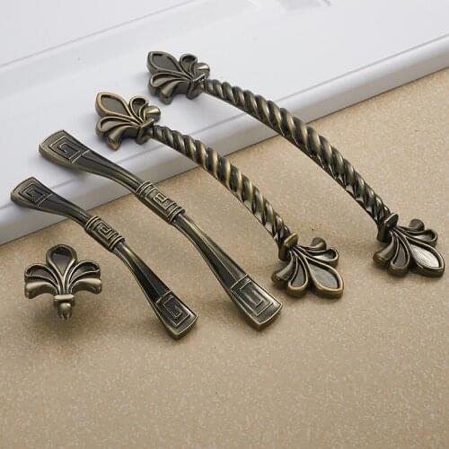 Antique Bronze Cabinet Drawer Handle Zinc Alloy Euro-style Bathroom Wardrobe Kitchen Knob Door Hardware