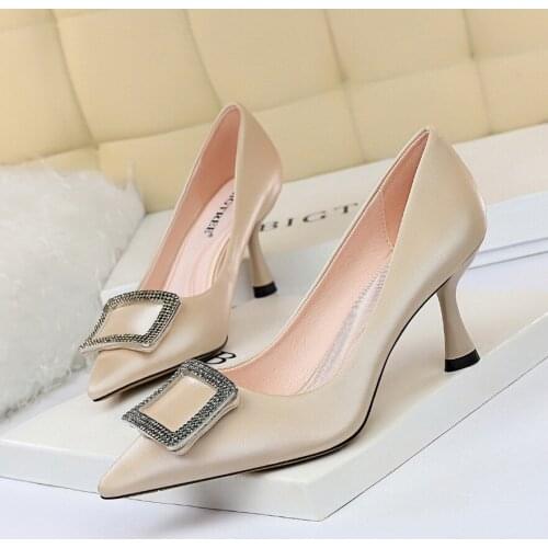 Rhinestone stiletto high heel wine glass with shallow mouth pointed work shoes single shoes large size womens shoes 40-43