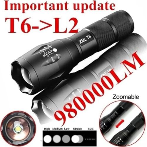 T6 Tactical Military LED Flashlight 980000LM Zoomable 5-Mode Without Battery