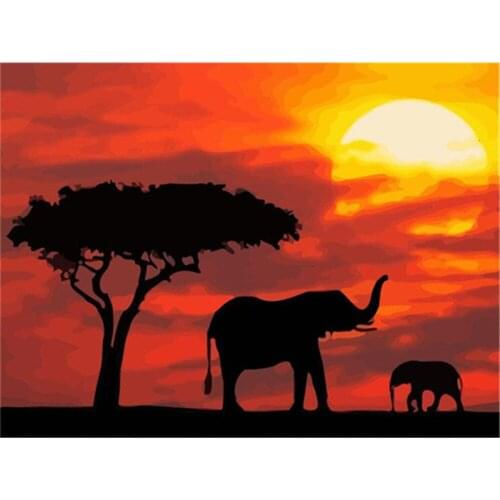 Landscape Elephant Animal Printed Fabric 11CT Cross Stitch DIY Embroidery Complete Kit DMC Threads Hobby Handicraft Decor