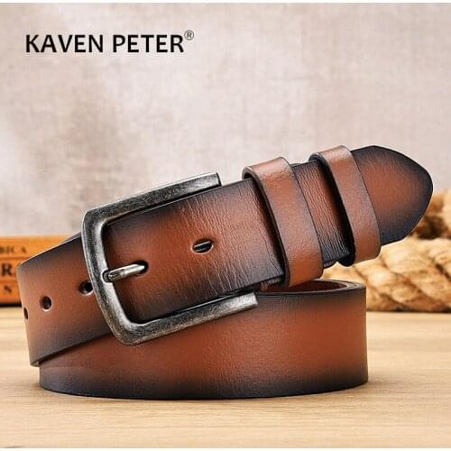 Vintage Design Genuine Leather Belts For Men Luxury Original Cowhide Top Layer Leather Casual High Quality Pin Buckle Belt