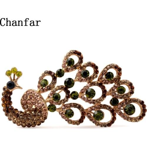 Chanfar Shining Full Rhinestone Hollow Peacock Brooch Cut Crystal Wedding Brooch Pins For Women Gift Fashion Gift