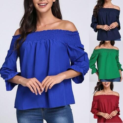Women Off Shoulder Shirts Jumper Long Sleeve Lace Up Shirts Tops Loose Pullover