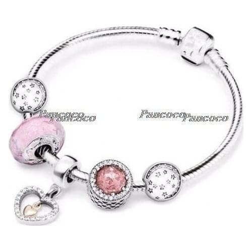 925 Sterling Silver Forever In My Heart With Crystal Pendant Beaded Bracelet For Women Wedding Gift Pandora Jewelry