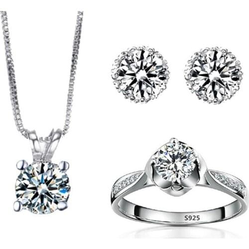 2017 New Engagement Jewelry Set Ring Earring Necklace Sets For Women Zirconia Bijoux Female Accessories ASM003