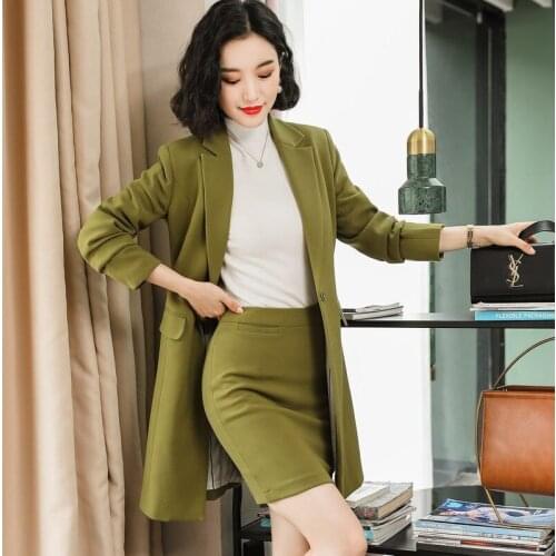 Womens suit summer and autumn new long-sleeved fashion long section solid color suit skirt two-piece temperament women