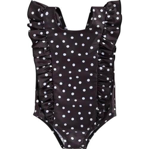 1-5Y Little Girls One-piece Swimsuit Summer Children Fashion Wave Point Sleeveless Swimwear for Vacation Beachwear