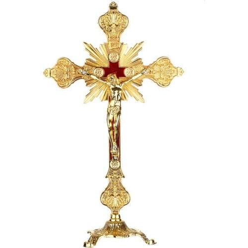 Golde Church Relics Figurines Crucifix Jesus Christ On The Stand Cross Wall Crucifix Antique Home Chapel Decoration Wall Crosses