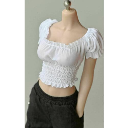 1/6th White Bubble Sleeve Pleated Blouse Model for 12" Tbl Ph Female Body Figure