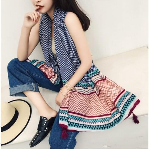 180*100CM New travel and holiday photo sunscreen shawl scarf cotton ethnic geometric diamond scarf