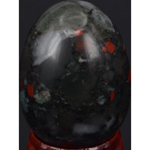 34x44MM Natural Stone Bloodstone Sphere Egg Healing Reiki Crafts Stone Massage Finger Exercise