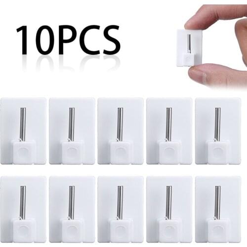 4Pcs Self Adhesive Hook Wall Door Hook Clothes Coat Bag Key Hanger Bathroom Towel Holder PVC Self Adhesive Net Rail Rod Pin