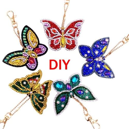 5pcs/Set Full Drill Diamond Painting Key Chain Bag Pendant for Art Craft Key Ring Phone Charm Bag Decor