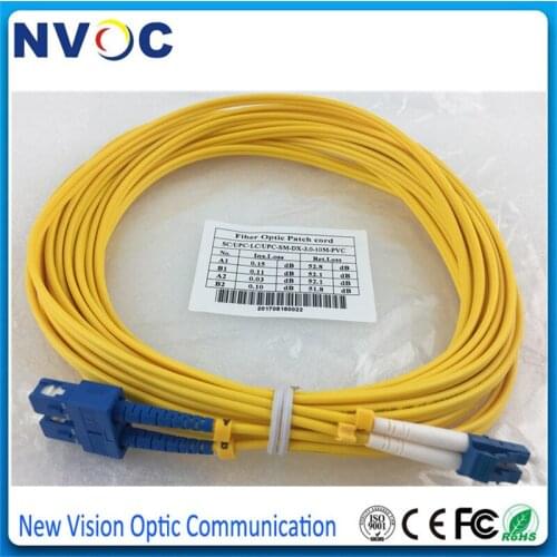 5pcs /Lot,SC/UPC-LC/UPC Fiber Patch Cord,10M,SM DX,G652D,PVC Jacket,Single Mode,SC-LC UPC Duplex Indoor Fiber Optic Patch Cord