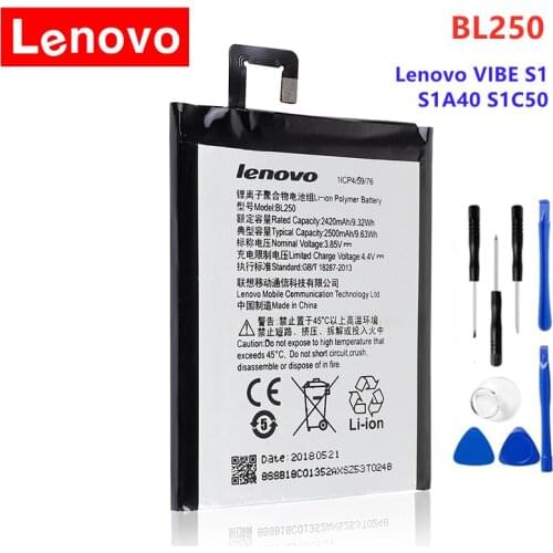 Original Quality BL250 Battery For Lenovo VIBE S1 S1a40 S1c50 High Quality bl250 Mobile Phone Replacement Accumulator