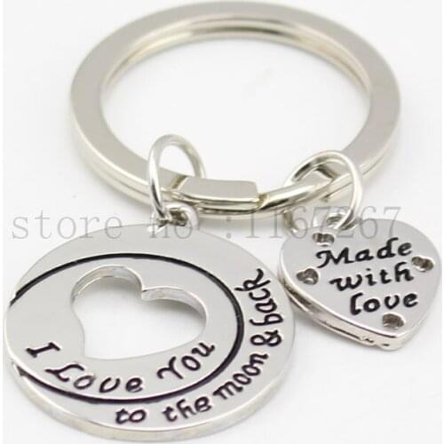 2017 new arrive"I Love You To The Moon & Back Heart Silver Love Heart Pendant Necklace &Keychain, Gift for gril boy friend