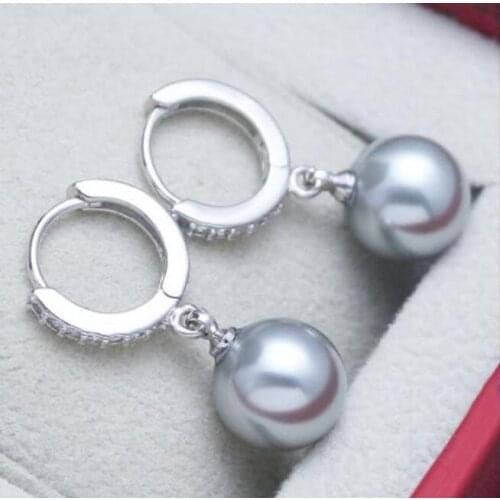 Elegant 9-10mm south sea silver grey pearl earring 925s