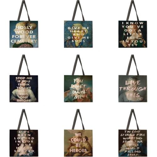 European classical oil painting handbag linen fabric casual handbag shoulder bag female beach bag foldable shopping bag