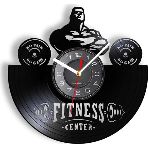 Fitness Center Cross Fit Trainer Retro Wall Clock Bodybuilding Man Re-purposed Record Clock Workout Room Home Gym Retro Decor