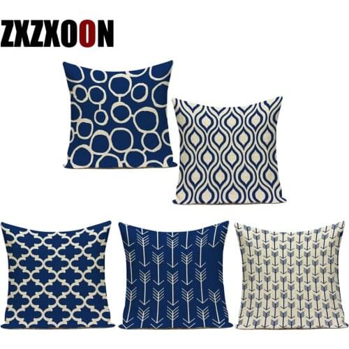 Geometric Cushion Cover Blue Stripe Home Decor Pillow Case Polyester Throw Pillow Covers Decorative Sofa Bed Pillow Cover