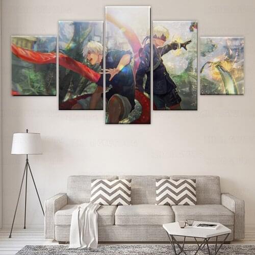 Hd print NieR Automata 9S and Tokyo Ghoul Ken 5 Panel Modern Art Anime Poster Wall Decorations Living Room frame