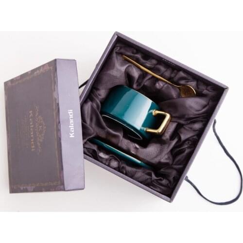 Ceramic Luxury Coffee Cup With Spoon European Coffee Cup And Saucer Kubki Ceramiczne Vintage Coffee Tea Coffe Mug FF70C4