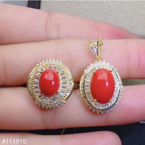 KJJEAXCMY fine jewelry 925 sterling silver inlaid Natural Red Coral pendant ring female suit support detection luxurious