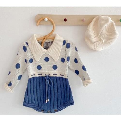 Baby Autumn Clothing Infant Newborn Baby Girls Knitted Bodysuit Baby Wool Knitted Dot Print Long Sleeve Splice Jumpsuit Outfits