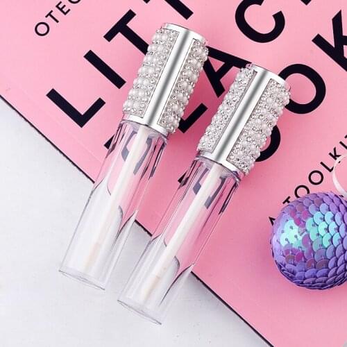 5ml Silver Round Lip Gloss Tubes Clear Empty Lip Gloss Containers Lipgloss Bottles Cosmetic DIY Pearl Diamond Lipgloss Tube