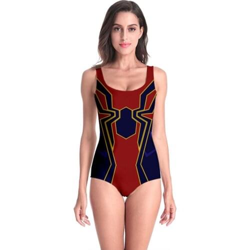 Womens One Piece Swimsuits Scoop Neck Retro Quick Drying Bathing Suits Conservative Monokini Simple Design Spider Man Swimwears