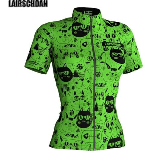 LairschDan 2021 Funny Cat Bike Clothing Cycling Jersey Top Women Short Sleeve Outdoor MTB Road Bicycle Shirt Maillot Velo Femme