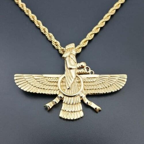 Personality Fashion Trend Punk Style Gold Ahura Mazda Light and Fire of Truth Zoroastrianism Mens Amulet Pendant Necklace