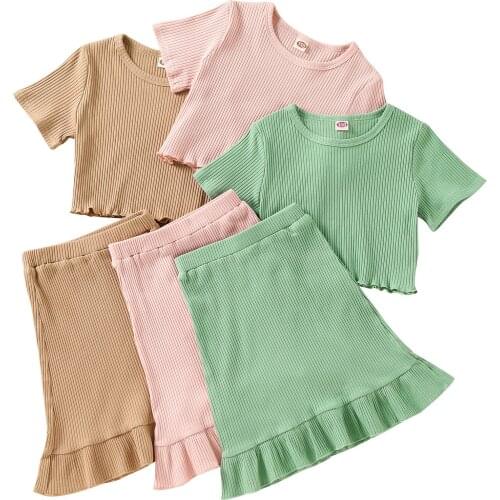 Ma&Baby 2-7Y Summer Kid Girl Clothes Set Knitted Clothing Short Sleeve T shirt Ruffles Skirts Children Costumes Costumes DD15