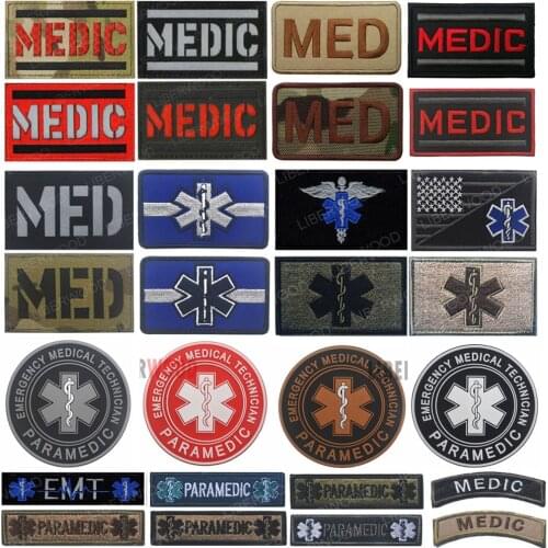 MEDIC MED Embroidered Patch IR Reflective Glow in Dark Tactical Military Patches Medical EMT PARAMEDIC Emblem PVC Rubber Badges