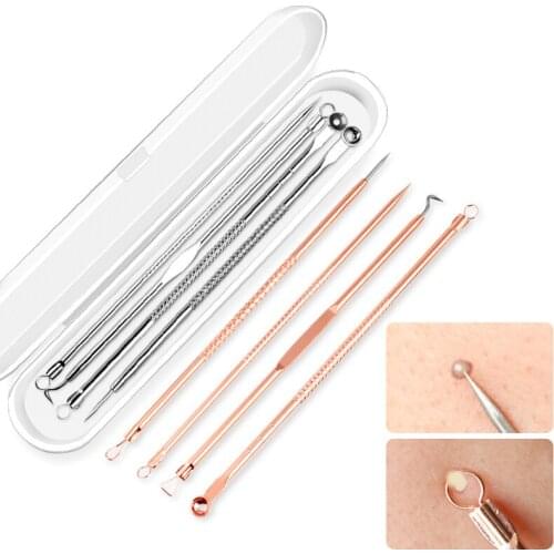 Multi-Functional BlackHead Remover Tool Acne Needle 4 Pcs Double Head Stainless Steel Anti-acne Needle 4 Blackhead Tweezers Acne