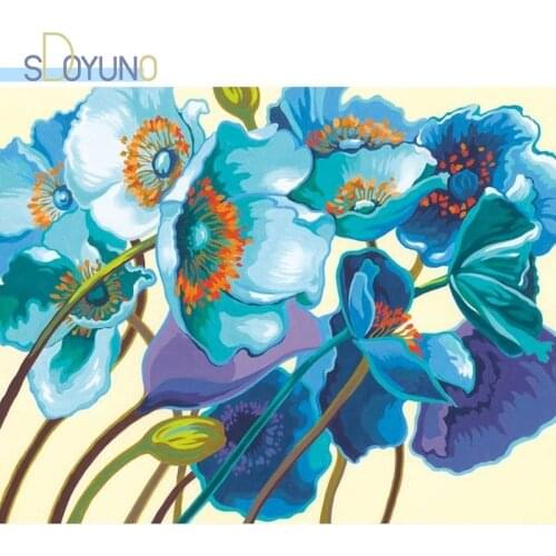 SDOYUNO 60x75cm Painting By Numbers Blue Flowers DIY Paint By Numbers On Canvas Kits For Adult Frameless Home Decor Hand Paintin