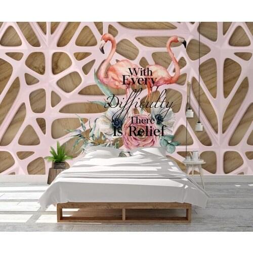 Bacal Custom 3D mural wallpaper pink 5D murals wood grain plants Nordic flamingo modern TV background wall decoration painting