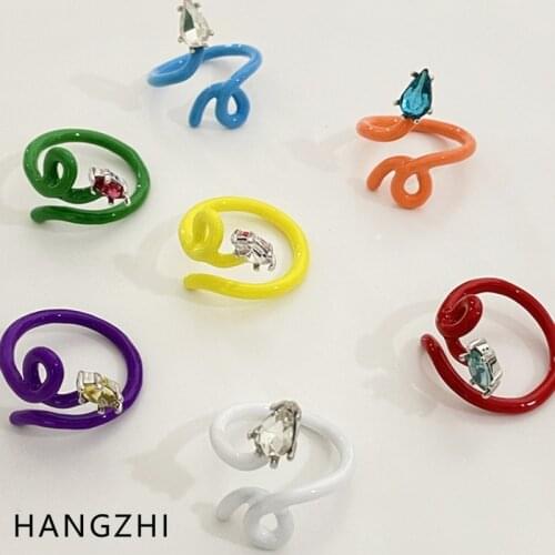 INES New Color Zircon Drip Glaze Enamel Snake Entangled Adjustable Rings for Women Girl Party Travel Trendy Jewelry HANGZHI 2021