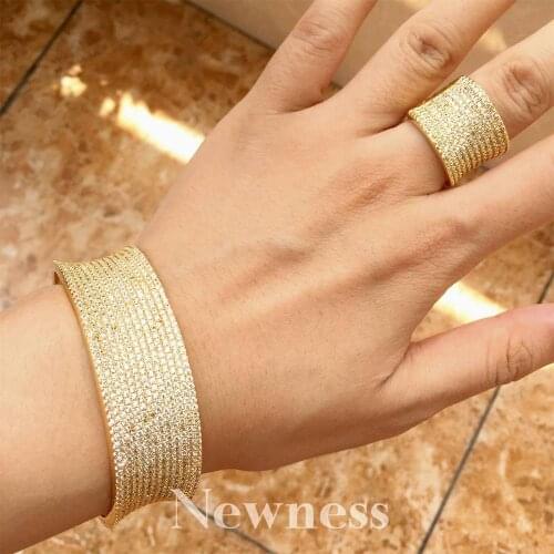 Newness Fashion New Deometric Shape Gold Jewelry Bracelets & Bangles For Women Bride Wedding Jewelry Micro Inlay Cubic Zircon