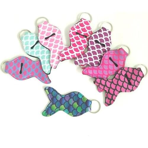 Wholesale Mermaid Tail Chapstick Holder Keychain Neoprene Chapstick Wrap Gifts Free Shipping SN1129
