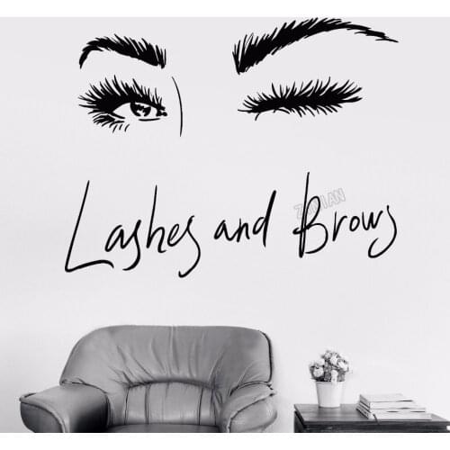 Lashes And Brows Wall Sticker For Beauty Salon Decoration Beautiful Girl Eyes Vinyl Wall Decal Decor Bedroom Wink Stickers Y014