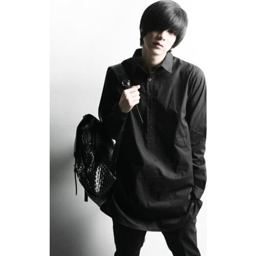 S-4XL! 2016 Mens clothing Male medium-long pullover shirt black and white shirt plus size Singer costumes