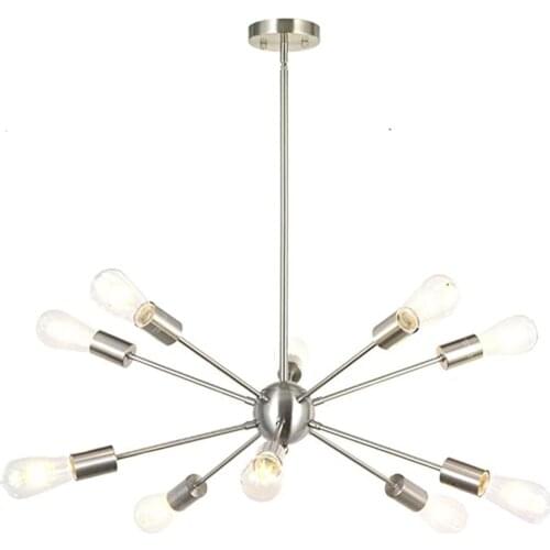 Modern Starburst Chandelier Mid Century Brushed Nickel Light Fixture for Kitchen Dining Room Living Room Foyer