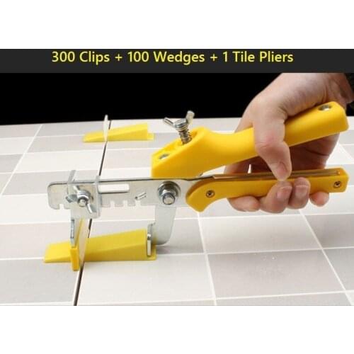 Accurate Tile Leveling System 300 Clips +100 Wedges + 1 Tile Pliers Floor Wall Flat Leveler Plastic Spacers Constructions Tools