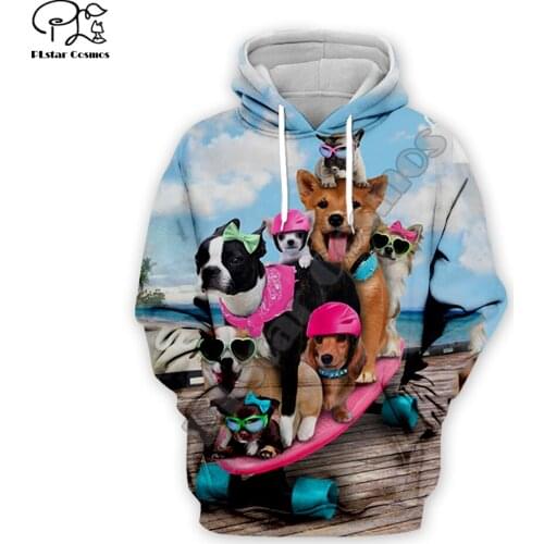 Men 3D Funny skateboard Dog Print Hoodie women cartoon animal Sweatshirt Harajuku zipper coat unisex pullover beach tshirt vest