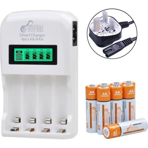 2800mAh AA 1100mAh AAA Rechargeable Ni-Mh Battery + LCD UK Charger for Remote Control Speaker Machine Electric Toys